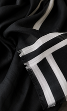 Load image into Gallery viewer, Black & White Border Stripe Cotton Pretied Tichel — Hidden Velvet Grip