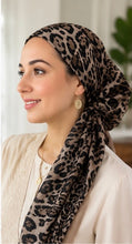Load image into Gallery viewer, Leopard Print Cotton Pre-Tied Tichel — 5 Colors | Hidden Velvet Grip