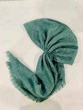 Load image into Gallery viewer, Dark Sage Shimmer Dots Botanical Pretied