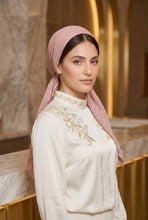 Load image into Gallery viewer, Pink polka dot headscarf on a white background