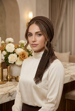 Load image into Gallery viewer, Brown hijab with a subtle pattern on a white background