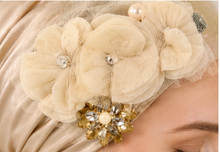 Load image into Gallery viewer, Ivory Blossom - Fancy Satin Appliqué Triangle Tichel
