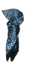 Load image into Gallery viewer, Black leopard print cotton pre-tied tichel with floral detail
