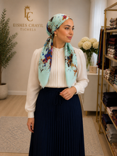 Load image into Gallery viewer, Painted Bloom Cotton Pre-Tied Tichel — 6 Colors | Hidden Velvet Grip