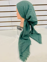 Load image into Gallery viewer, Dark Sage Shimmer Dots Botanical Pretied