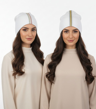 Load image into Gallery viewer, Pleated Cotton Beanie with Striped Trim - Elegant Everyday Style