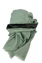 Load image into Gallery viewer, Green scarf with black trim on a white background
