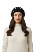 Load image into Gallery viewer, Pearl-Embellished Knit Beret - Classic French Style