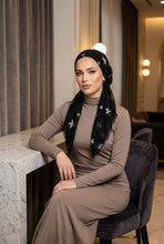 Load image into Gallery viewer, Mannequin wearing a black scarf with star patterns on a white background