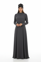 Load image into Gallery viewer, Model in skirt wearing dark gray pearl beanie