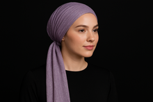 Load image into Gallery viewer, Modest Model - Lavender/Light Purple Shimmery Pre-Tied Tichel