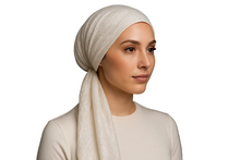 Load image into Gallery viewer, Modest Model - White/Cream Shimmery Pre-Tied Tichel