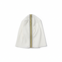 Load image into Gallery viewer, White beanie with vertical gold and black trim