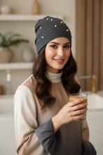 Load image into Gallery viewer, Pearl Beanie with Diamond Accents - Elegant Head Covering