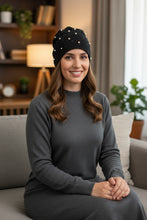 Load image into Gallery viewer, Pearl Beanie with Diamond Accents - Elegant Head Covering