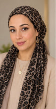 Load image into Gallery viewer, Leopard Print Cotton Pre-Tied Tichel — 5 Colors | Hidden Velvet Grip
