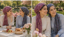 Load image into Gallery viewer, Cherry Blossom Floral Cotton Pre-Tied Tichel — 2 Colors | Hidden Velvet Grip

