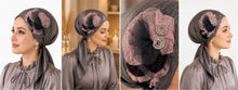 Load image into Gallery viewer, Moonlit Rose - Fancy Satin Appliqué Triangle Tichel

