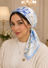 Load image into Gallery viewer, Blue Lotus Silk-Touch Scarf | Satin Square
