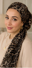 Load image into Gallery viewer, Leopard Print Cotton Pre-Tied Tichel — 5 Colors | Hidden Velvet Grip
