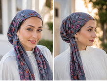 Load image into Gallery viewer, Cherry Blossom Floral Cotton Pre-Tied Tichel — 2 Colors | Hidden Velvet Grip
