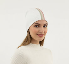 Load image into Gallery viewer, Pleated Cotton Beanie with Striped Trim - Elegant Everyday Style
