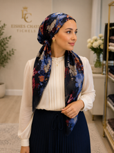 Load image into Gallery viewer, Painted Bloom Cotton Pre-Tied Tichel — 6 Colors | Hidden Velvet Grip
