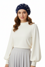 Load image into Gallery viewer, Pearl-Embellished Knit Beret - Classic French Style
