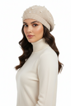 Load image into Gallery viewer, Pearl-Embellished Knit Beret - Classic French Style
