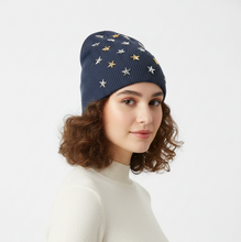 Load image into Gallery viewer, Star-Studded Ribbed Cotton Beanie - Celestial Elegance
