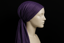 Load image into Gallery viewer, Purple Shimmery Pre-Tied on Mannequin - Black Background
