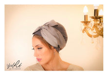 Load image into Gallery viewer, Yodfat Cotton Contrasting Gray Slip-on Turban with Big Bow
