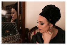 Load image into Gallery viewer, Yodfat Classic Black Velvet Turban with Big Bow
