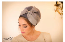 Load image into Gallery viewer, Yodfat Cotton Contrasting Gray Slip-on Turban with Big Bow
